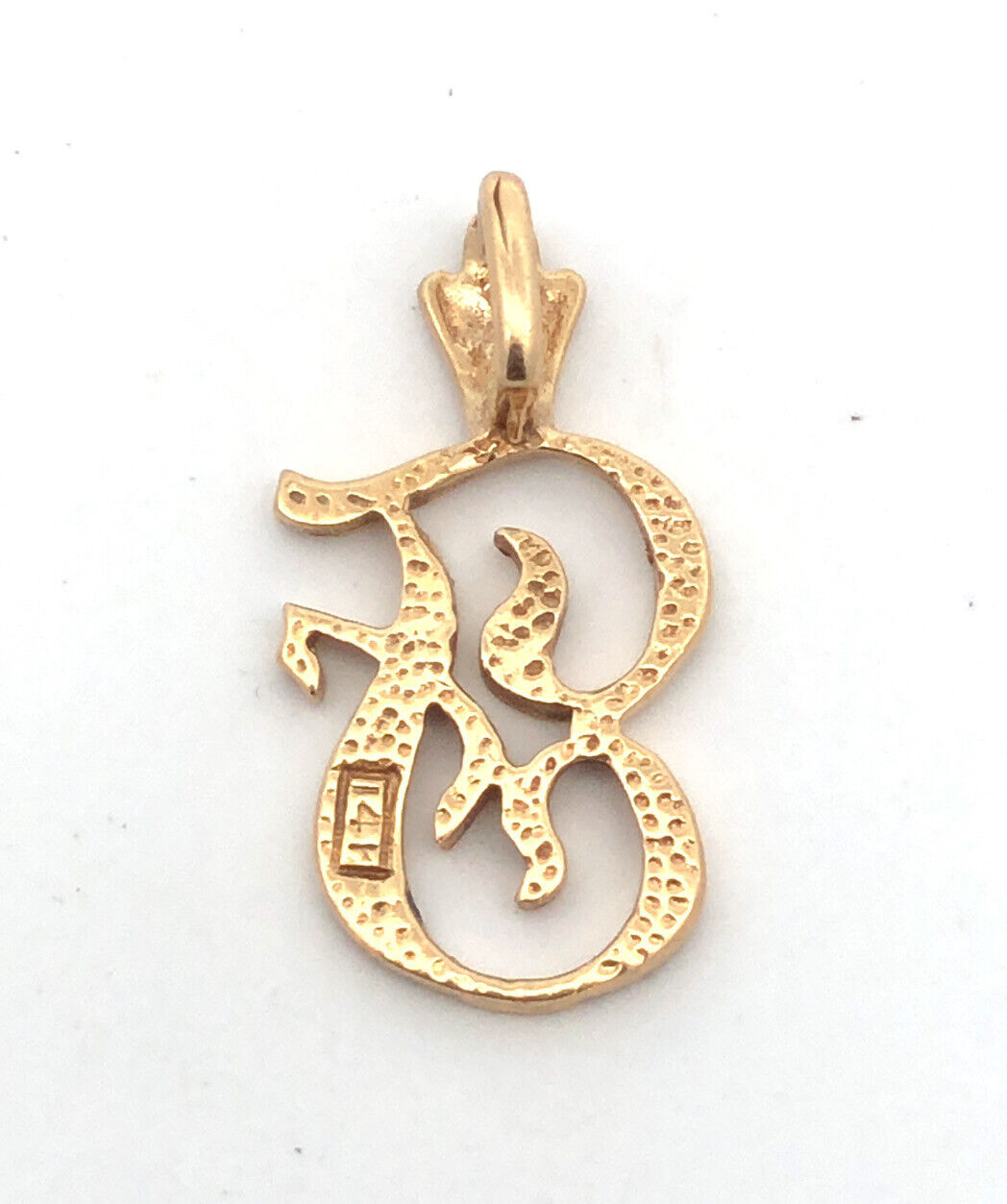 14K Yellow Gold Polished Script Capital F Initial Monogram Letter Pendant