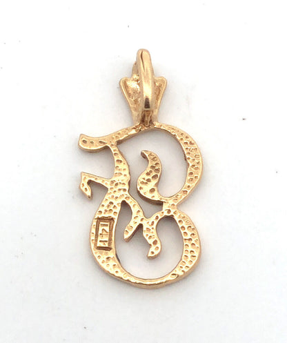 14K Yellow Gold Polished Script Capital F Initial Monogram Letter Pendant