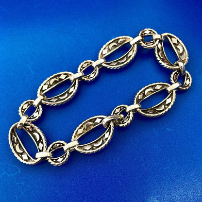 Designer 925 Sterling Silver 14K Gold Diamond Ribbed Cable Link Tennis Bracelet