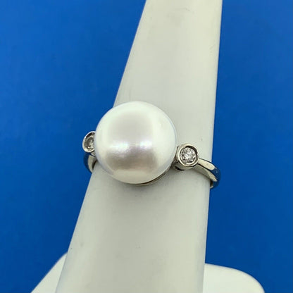 14K White Gold Pearl Diamond Accent June Wedding Anniversary Occasion Ring