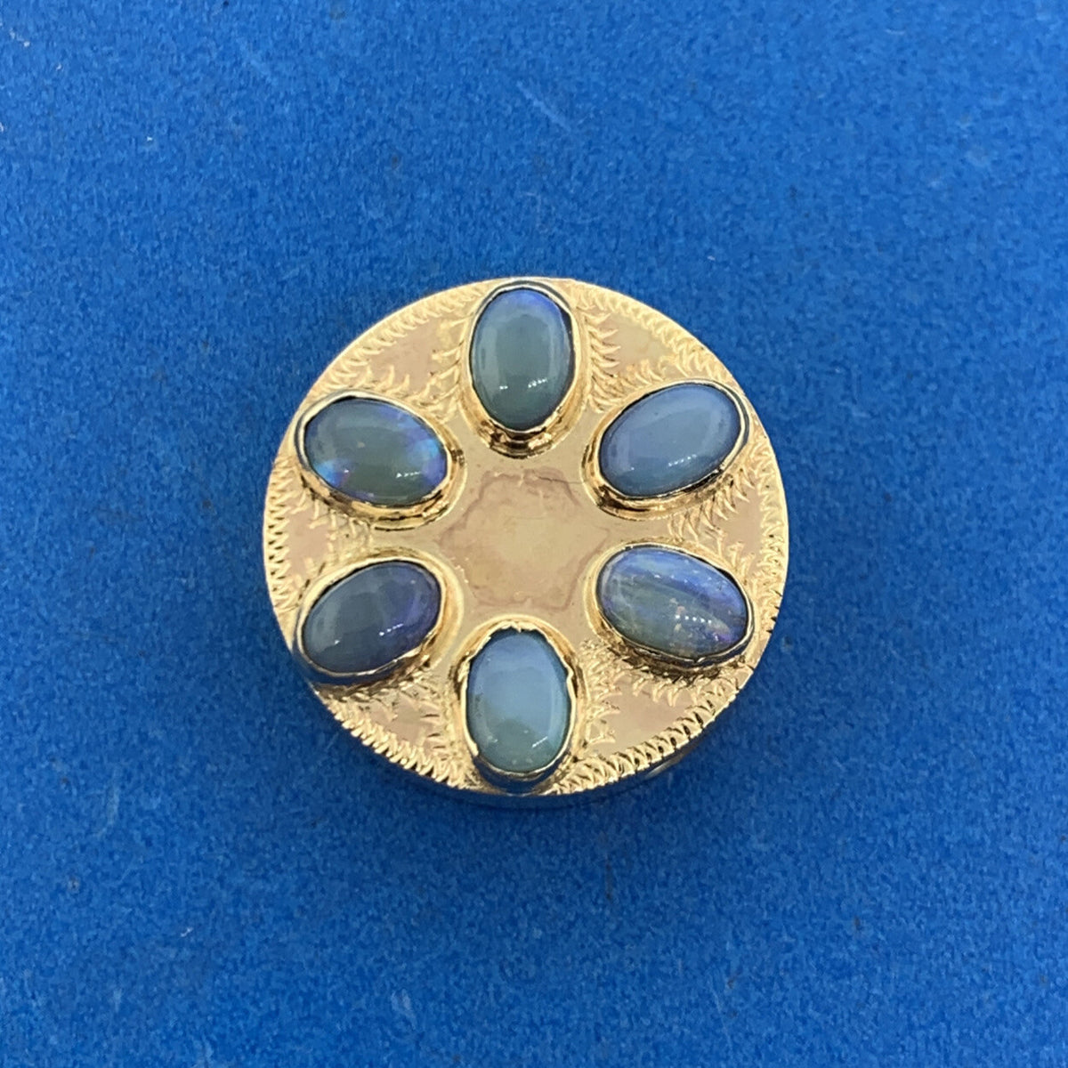 Vintage 10K Yellow Gold Oval Opal Cabochon Floral Cluster Slide Bracelet Charm
