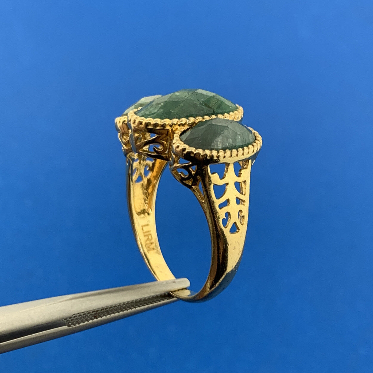 Designer Vermeil Sterling Silver 925 LIRM Faceted Green Onyx Statement Ring