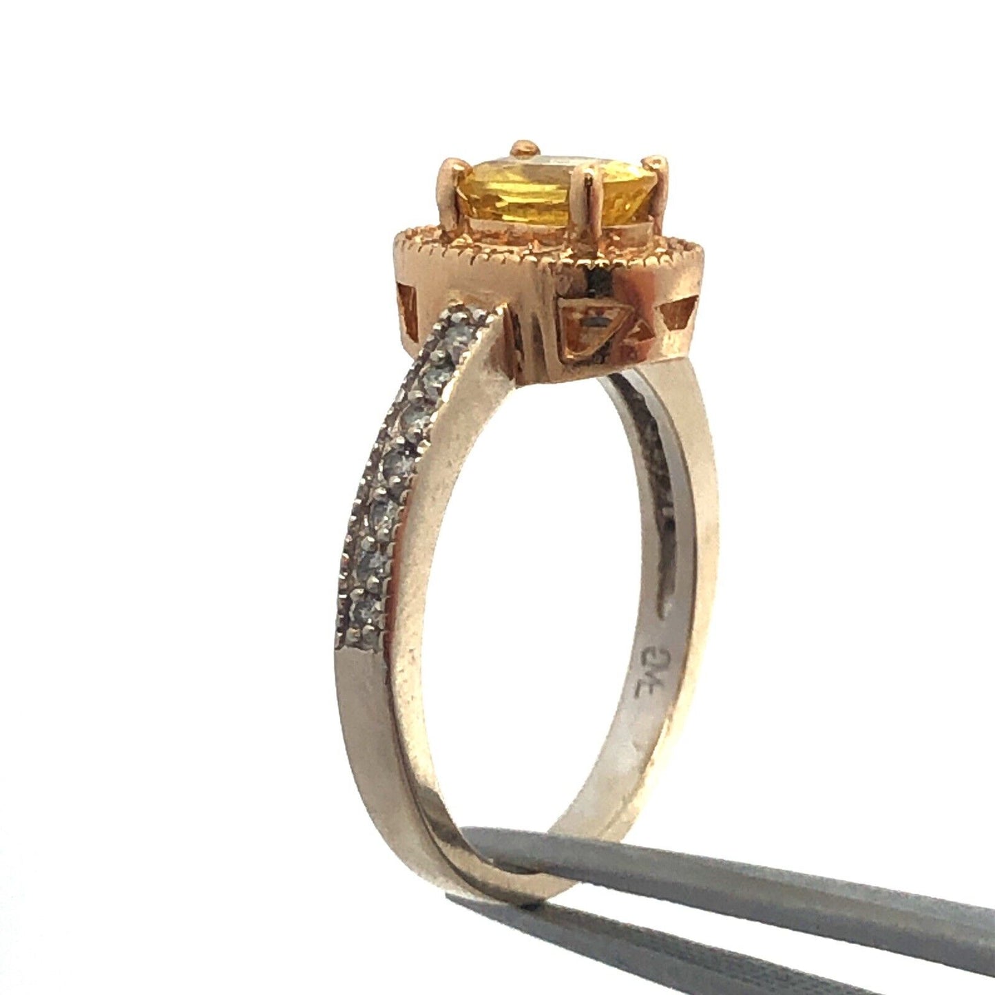 Designer 14K Yellow and White Gold Oval Citrine Diamond Halo Cocktail Ring