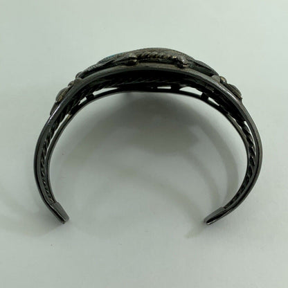 Signed Native American Sterling Silver Turquoise Statement Open Cuff Bracelet
