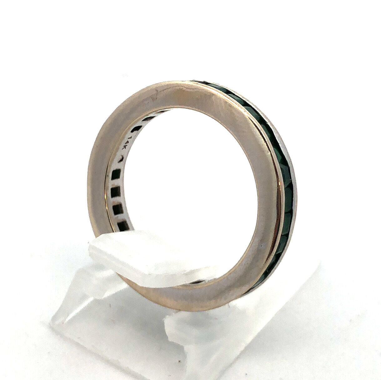 Designer 14K White Gold Princess Channel Set Emerald Eternity Band Ring