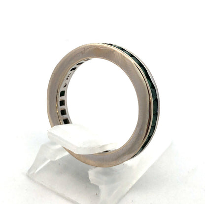 Designer 14K White Gold Princess Channel Set Emerald Eternity Band Ring