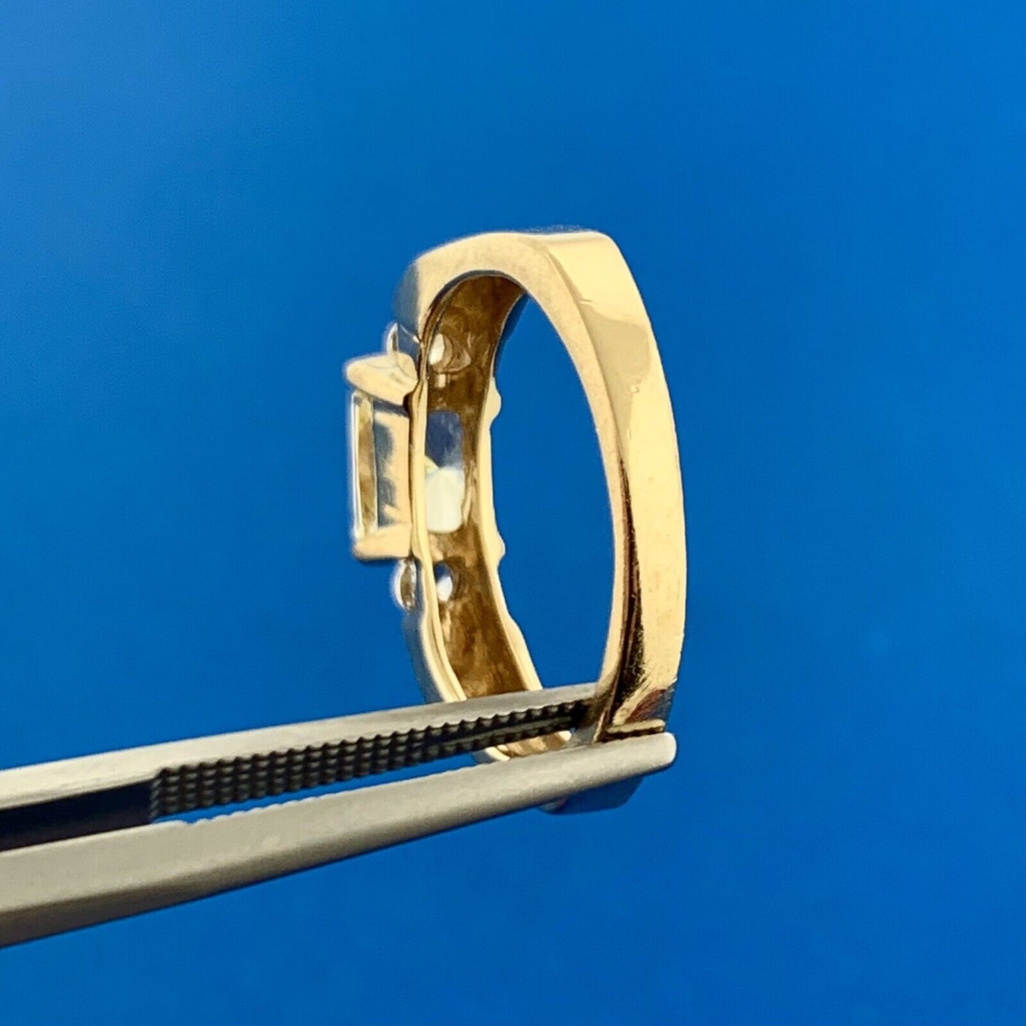 Designer EI 14K Yellow Gold Lemon Quartz Cubic Zirconia Accented Bar Dome Ring