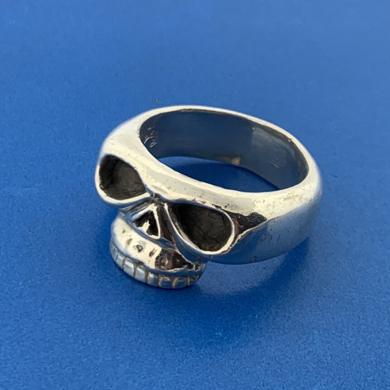 Custom Artisan Steeleworkx 925 Sterling Silver Skull Bikers Statement Ring