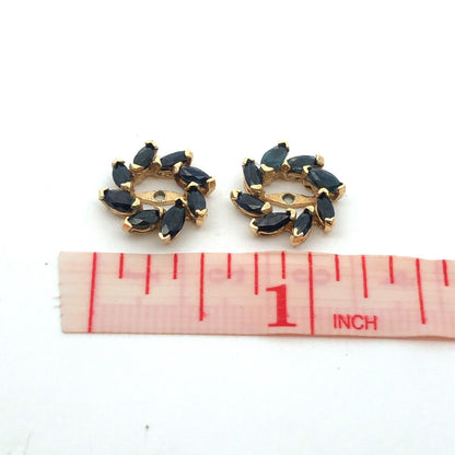 Estate 14K Yellow Gold Marquise Sapphire Round Earring Stud Jackets