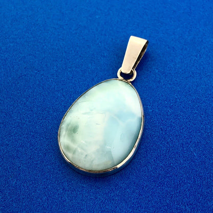 Estate 925 Sterling Silver Larimar Pectolite Pear Healing Statement Pendant