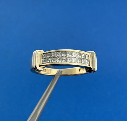 14K Yellow White Gold Princess Pave Diamond Modernist Wedding Band Ring