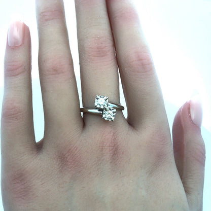 Vintage 14K White Gold Diamond Duo Buttercup Bypass Engagement Bridal Ring