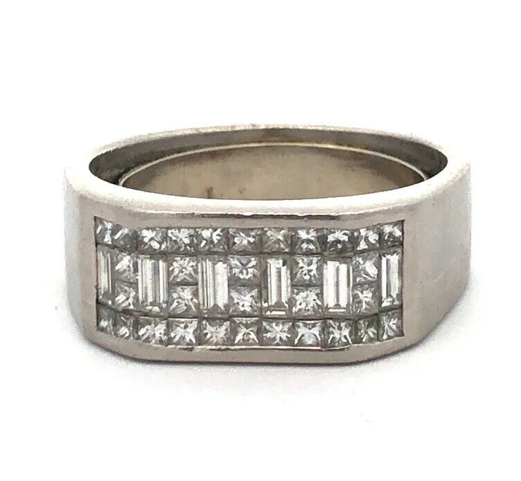 Platinum Pave Princess Diamond Bar Men's Statement Band Ring