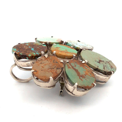 Vintage Native American Sterling Silver Turquoise Flower Statement Pendant