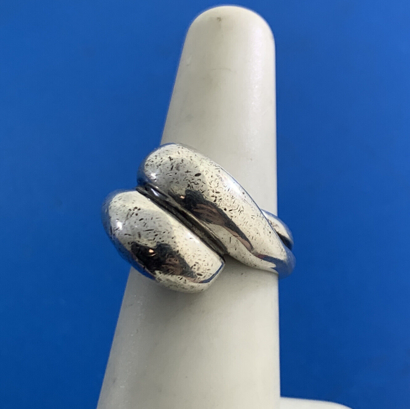 Modernist 925 Sterling Silver Statement Size 6 Bypass Dome Ring