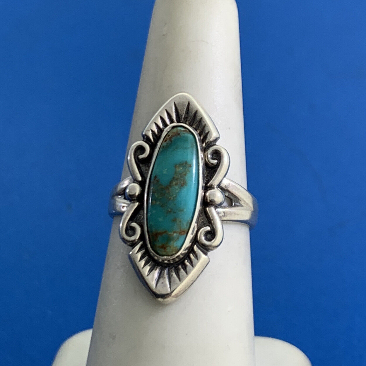 Estate Bell Trading Post 925 Sterling Silver Turquoise Native American Ring