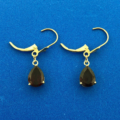 14K Yellow Gold Garnet Pear January Anniversary Drop Dangle Hook Earrings