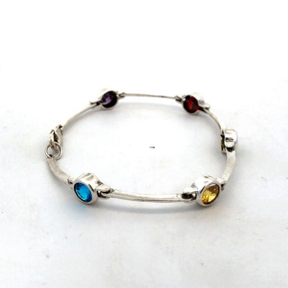 Estate 925 Sterling Silver Multicolor Round Cubic Zirconia Tennis Bracelet