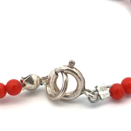 Designer STG 925 Sterling Silver Red Coral Textured Beaded Bracelet