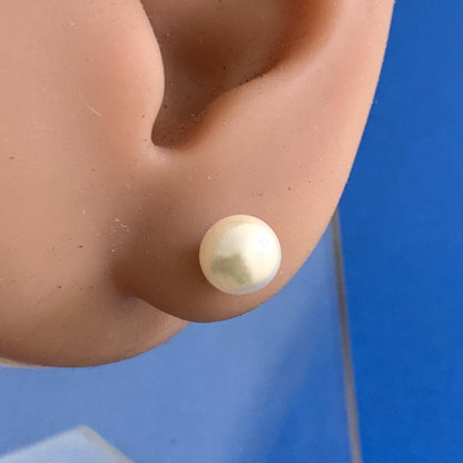 Designer Hallmarked 14K Yellow Gold Pearl Solitaire Stud Earrings