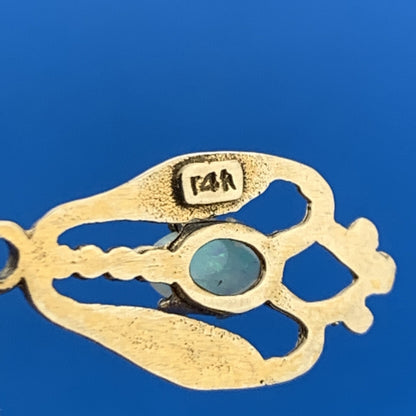Vintage 14K Yellow Gold Oval Opal Cabochon October Anniversary Charm Pendant