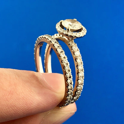 Designer Slyvie 18K White Gold Diamond Halo Band Classic Engagement Bridal Set
