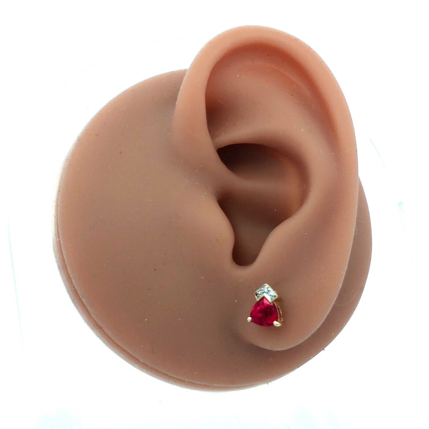 Designer 10K Yellow Gold Trillion Ruby Diamond Accent Stud Earrings