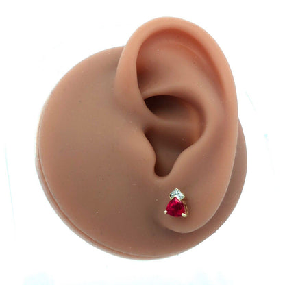 Designer 10K Yellow Gold Trillion Ruby Diamond Accent Stud Earrings