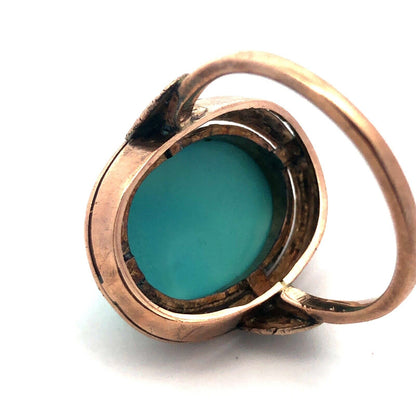 Old Pawn Native American 10K Yellow Gold Oval Turquoise Cabochon Dome Ring