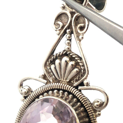 925 Sterling Silver Oval Cushion Cut Amethyst Statement Enhancer Pendant
