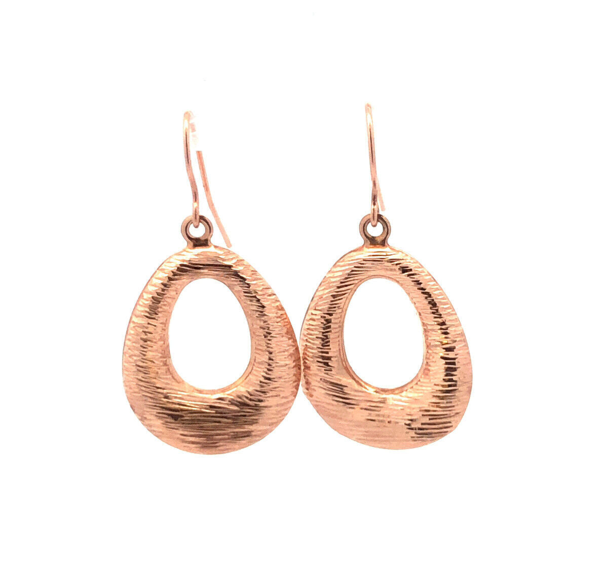 Designer 14K Rose Gold Textured Cut Out Oval Hook Drop Dangle Earrings