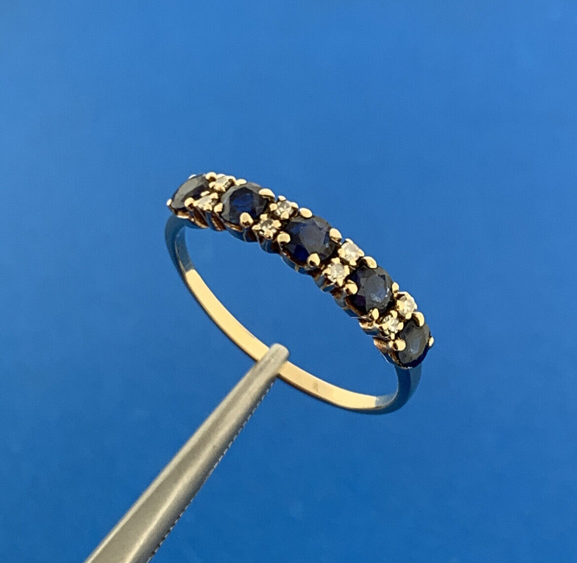 Designer 14K Yellow Gold Sapphire Diamond September Anniversary Band Ring