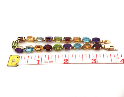 Designer 14K Yellow Gold Oval Mixed Gemstone Statement Mother's Tennis Bracelet