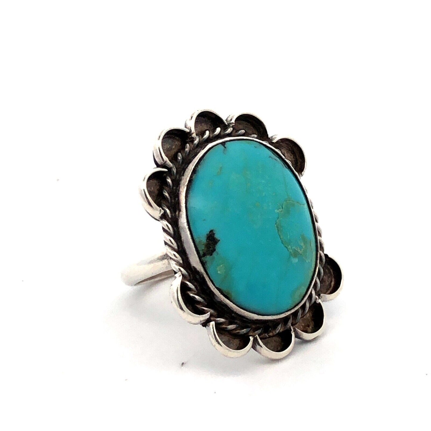 Native American 925 Sterling Silver Turquoise Cabochon Concho Statement Ring