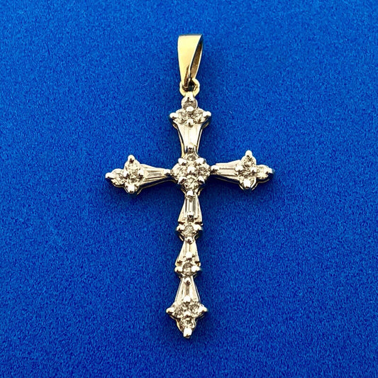 14K Yellow Gold Diamond Cluster Religious Easter Communion Cross Pendant