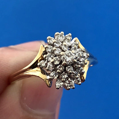 Tru Glo 14K Yellow Gold Diamond Waterfall Cluster Engagement Cocktail Ring