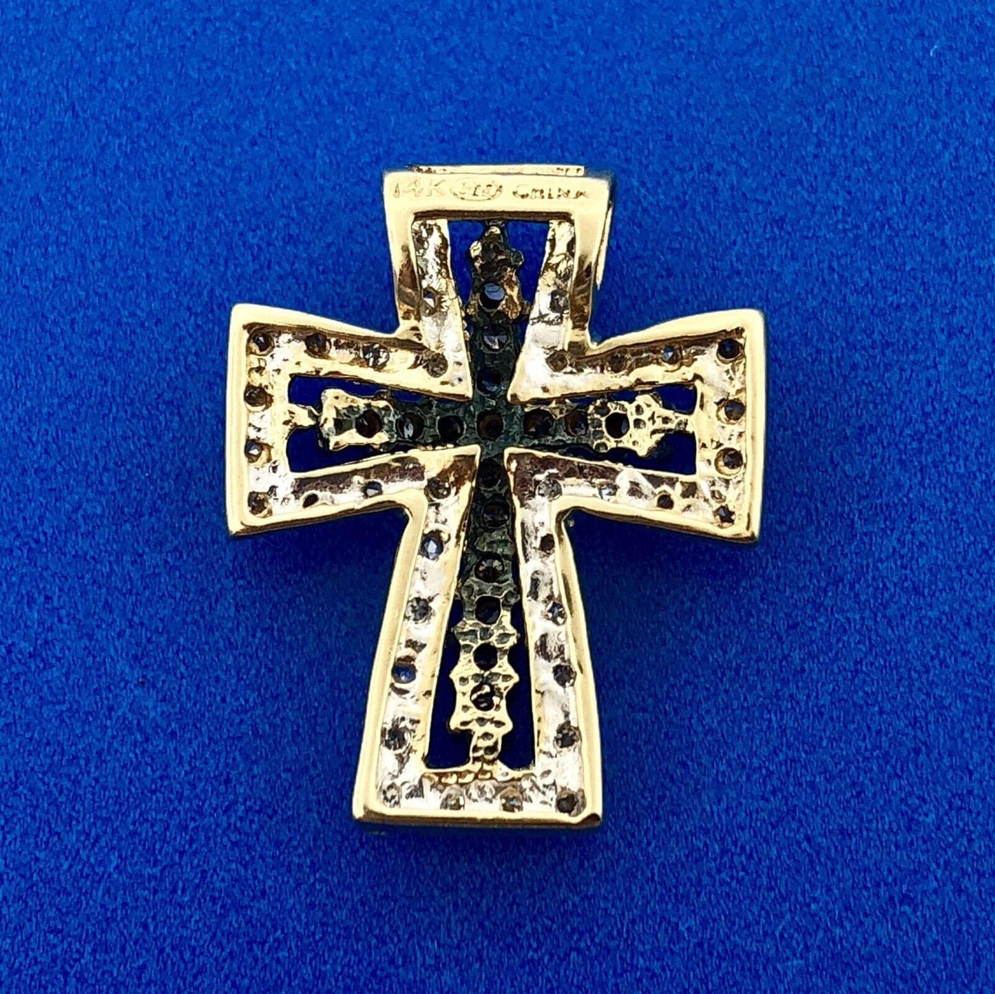 Designer 14K Yellow Gold White Champagne Diamond Statement Cross Pendant