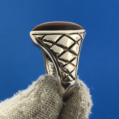 Designer SX Thailand Sterling Silver Marquise Tigers Eye Snakeskin Band Ring