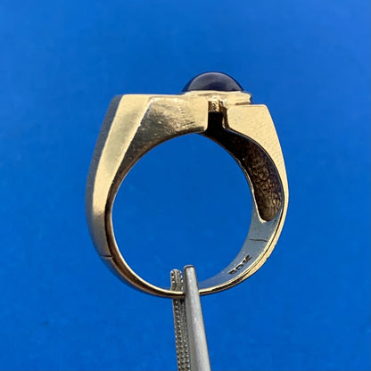 10K Yellow Gold Oval Blue Star Sapphire Diamond Accented Unisex Evil Eye Ring