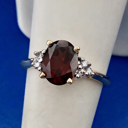 10K Yellow Gold Oval Garnet Ring with Diamond Accents January Birthstone