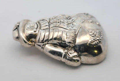 Mid Century Designer Best Silver Tone Snowman 3 Pc Brooch/Pendant & Clip Earring