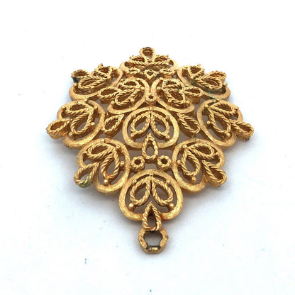 Vintage Trifari Gold Tone Open Scroll Work Snowflake Pendant & Clip Earrings Set