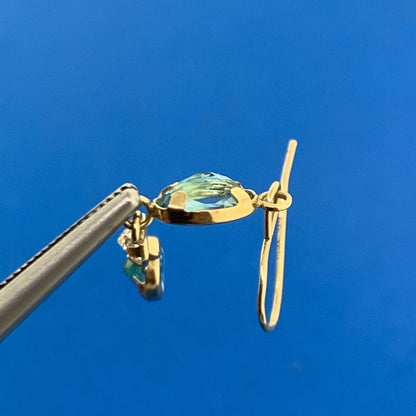JCM 14K Yellow Gold Blue White Topaz December Occasion Dangle Drop Earrings