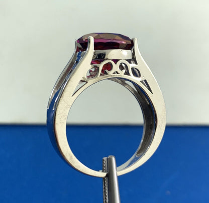 Designer BBJ 925 Sterling Silver Ruby Solitaire White Topaz Accent Cocktail Ring