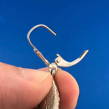 Retro SLC 14K White Gold Diamond Cut Polished Brushed Pear Drop Dangle Earrings