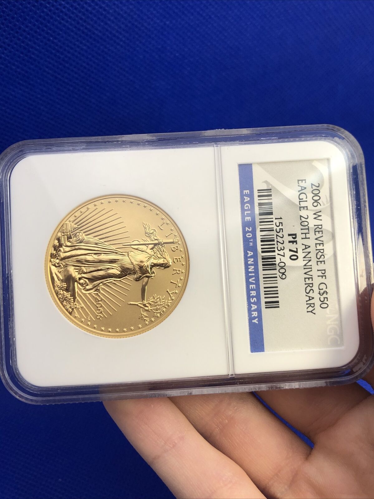 2006 W $50 American Eagle 1 Oz Gold Reverse Proof 20 Anniversary NGC PF70 Coin