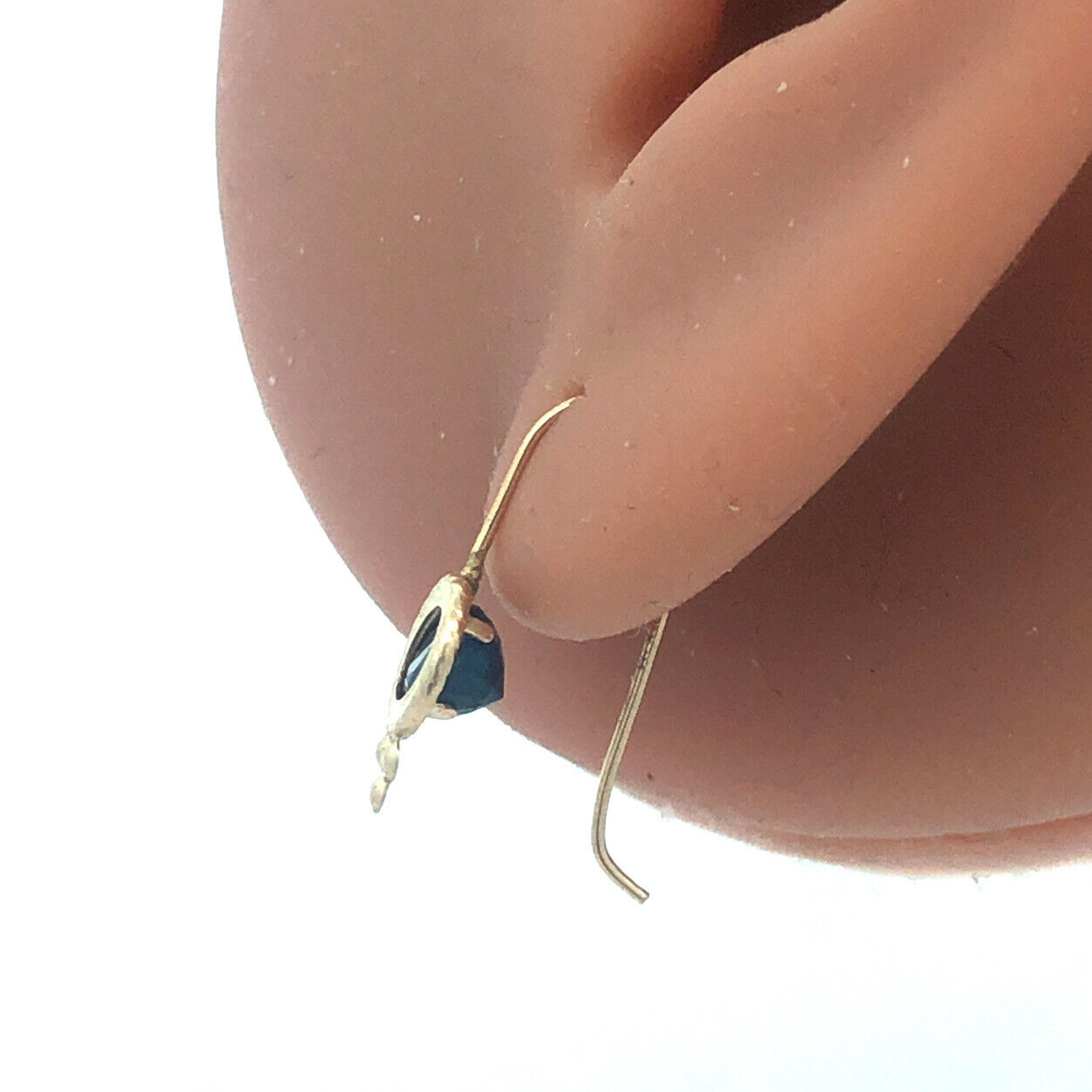 14K Yellow Gold Blue Sapphire Drop Wire Thread Earrings