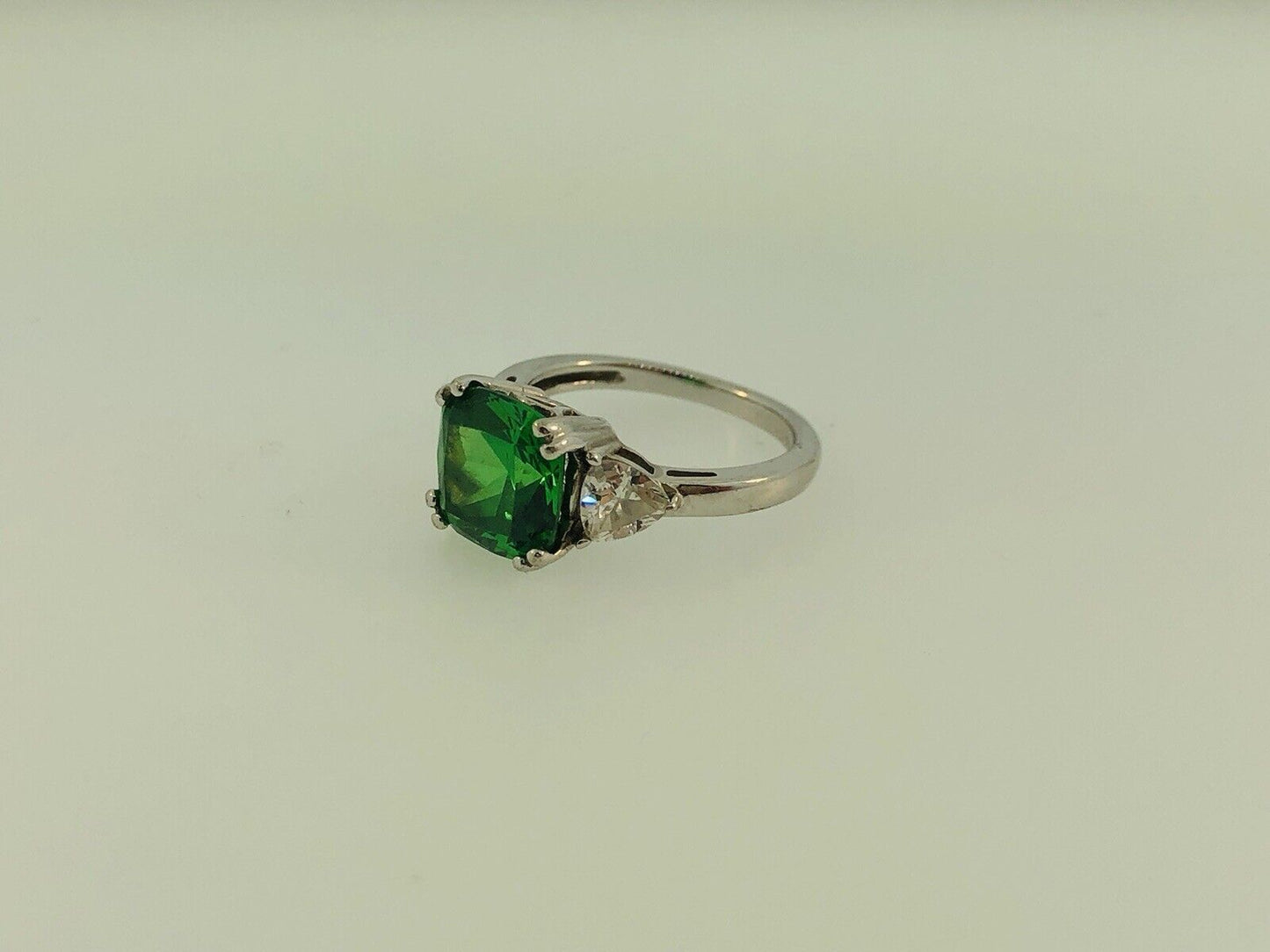Stunning Designer Sterling Silver Green White Cubic Zirconia CZ Cocktail Ring