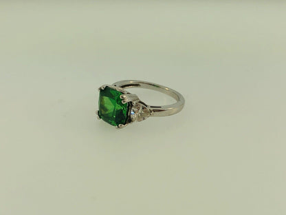 Stunning Designer Sterling Silver Green White Cubic Zirconia CZ Cocktail Ring