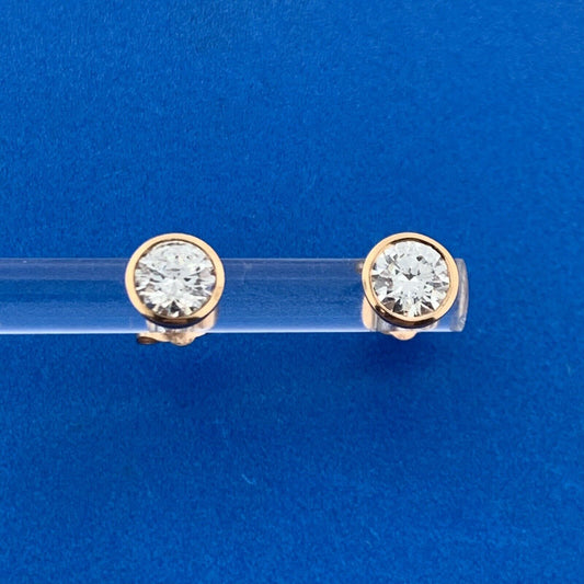 Gorgeous 14k Rose Gold Round Cut Diamond Friction Back Stud Earrings